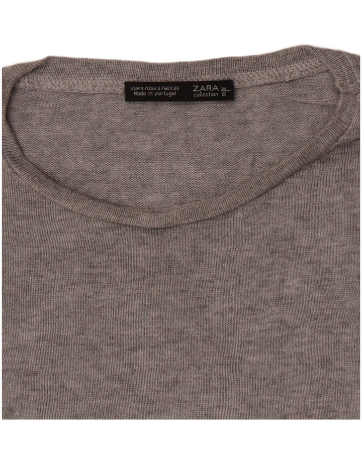 Zara Mujer Top Extragrande Manga Larga UK 10 Small Gris