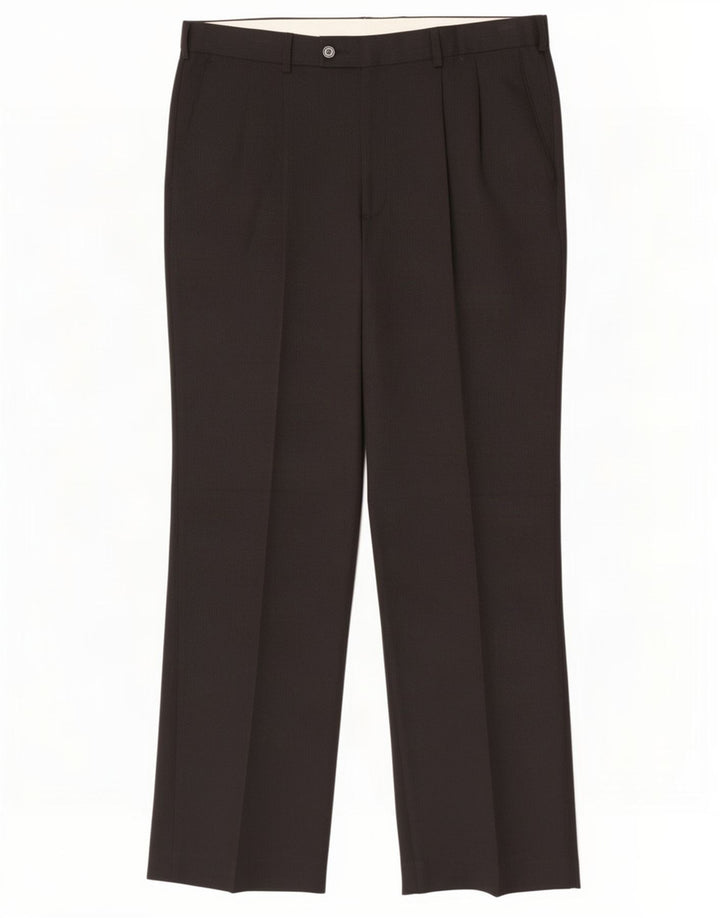 Farah Pantalón de traje con pinzas para hombre W36 L30 Poliéster negro