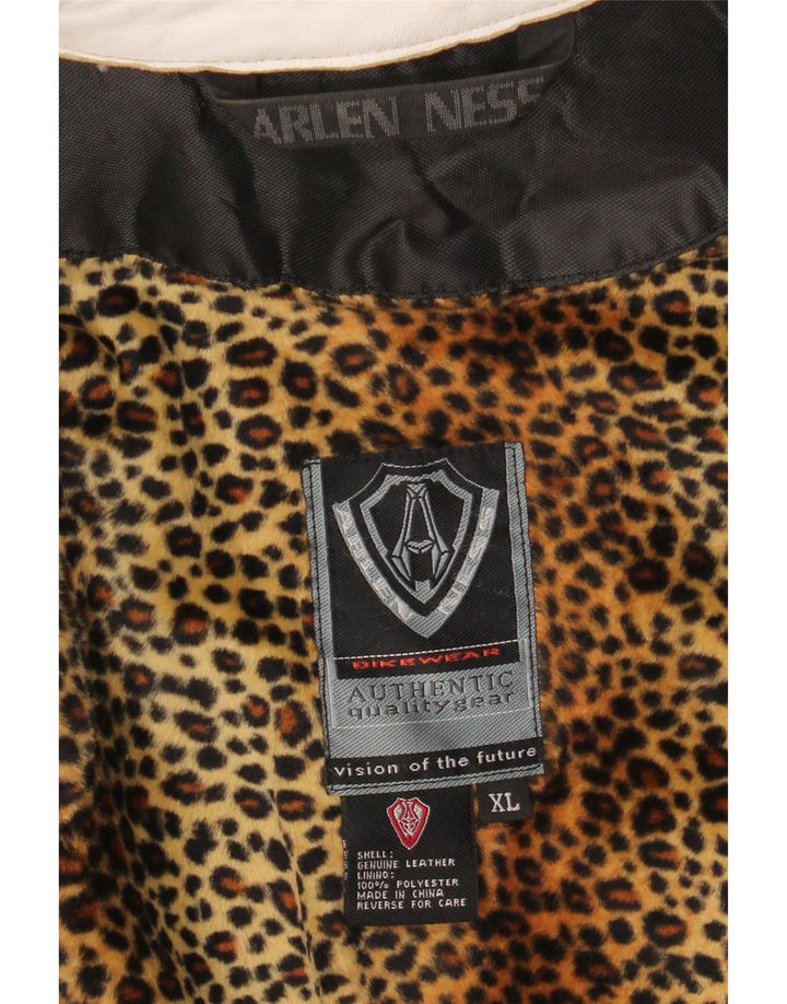 Arlen Ness Chaqueta motera de cuero para mujer UK 18 XL Cuero blanco roto