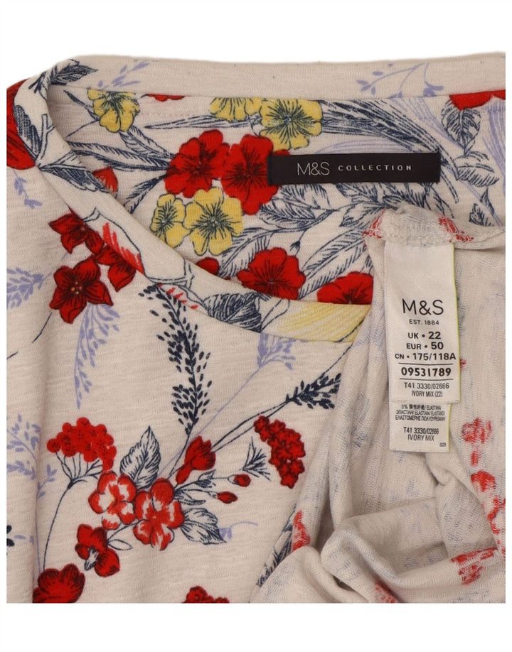MARKS & SPENCER Womens Oversized Top Long Sleeve UK 22 3XL White Floral Vintage Marks & Spencer and Second-Hand Marks & Spencer from Messina Hembry 