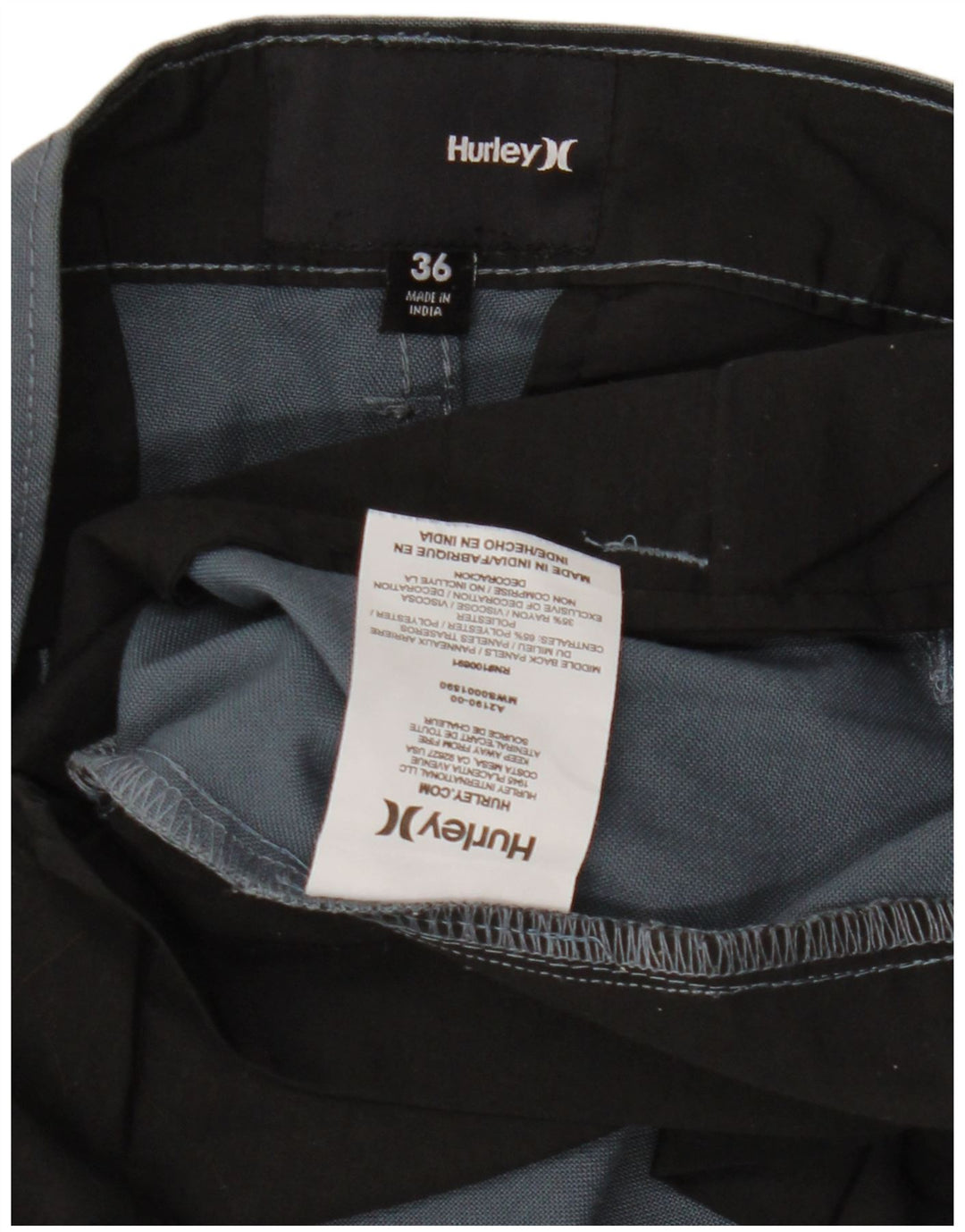 HURLEY Pantalones cortos chinos para hombre W36 Rayón azul grande