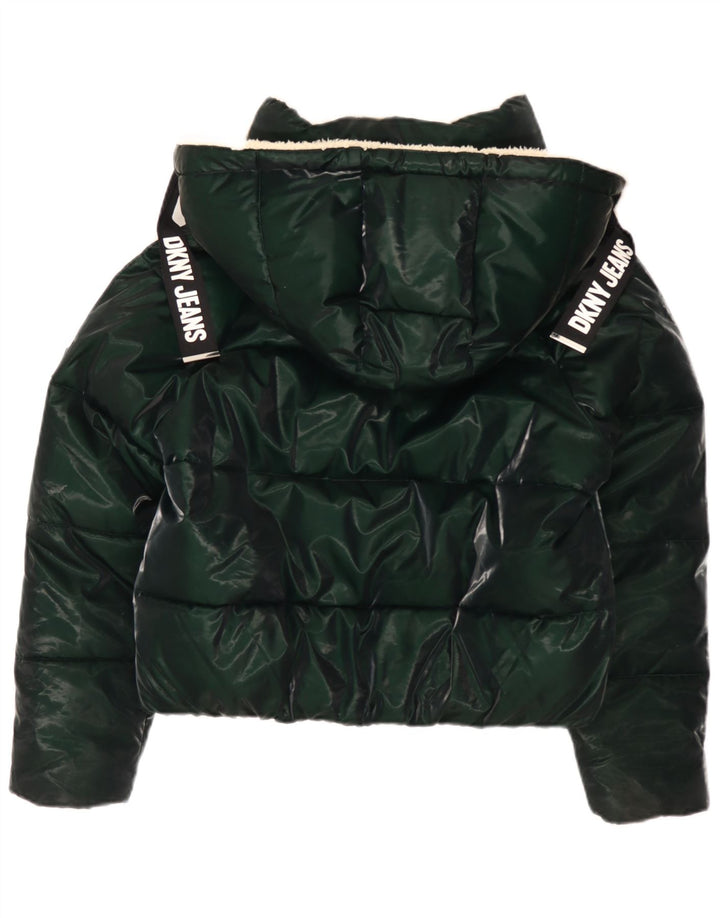 Dkny Chaqueta acolchada extragrande con capucha para mujer UK 10 Small Green Poliéster