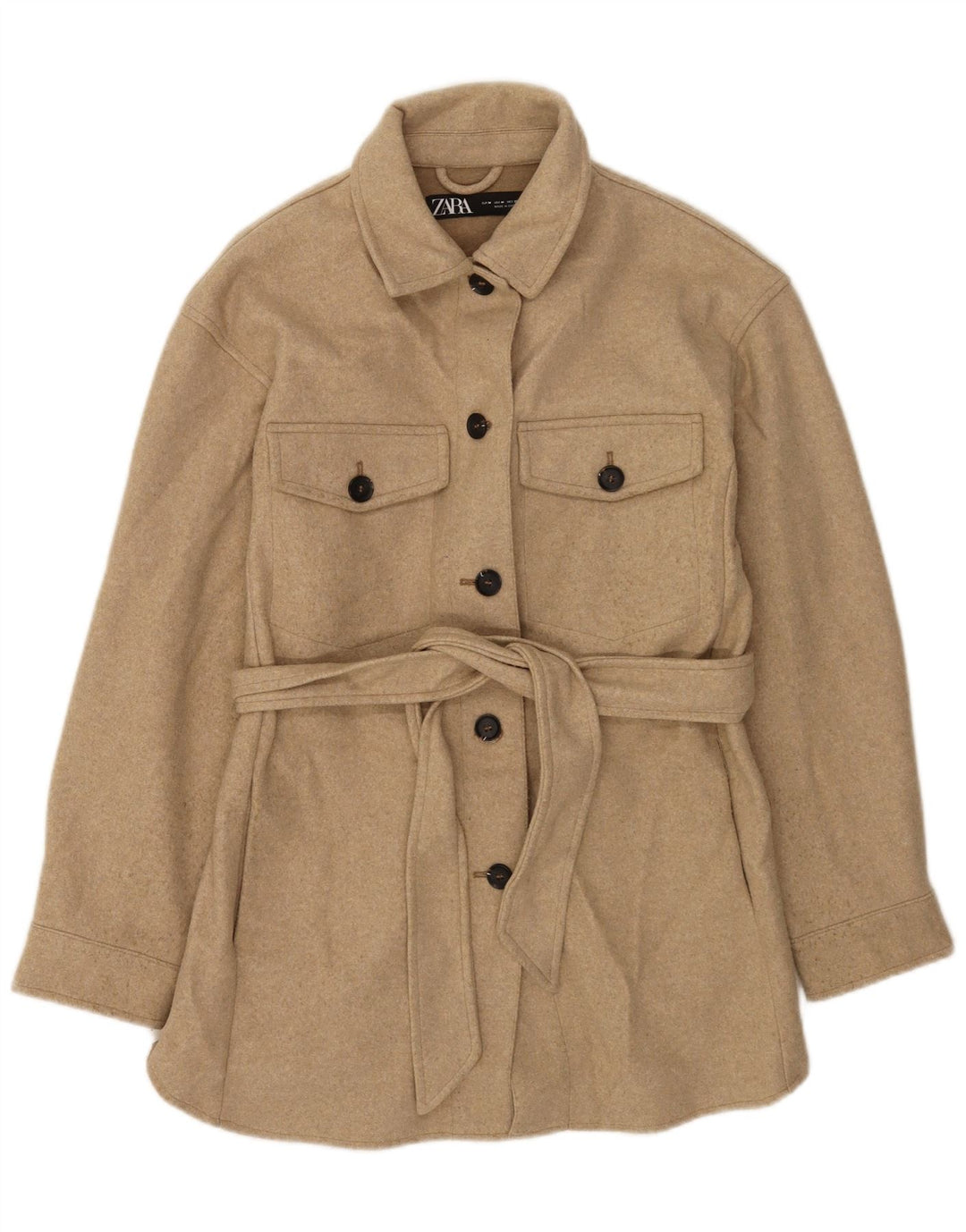 Zara Mujer Abrigo UK 44 Poliéster moteado beige medio