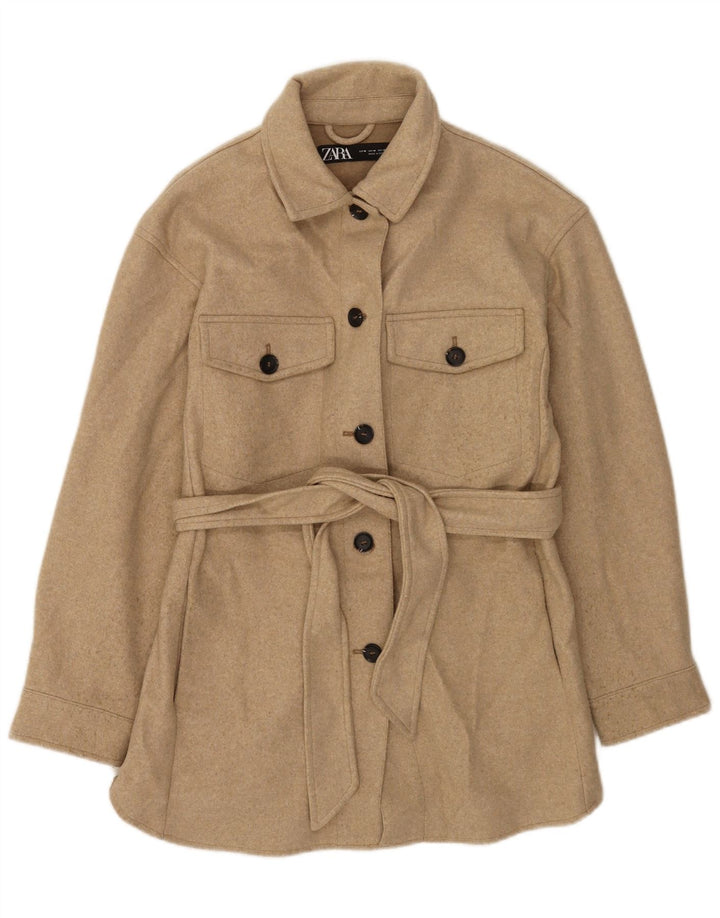 Zara Mujer Abrigo UK 44 Poliéster moteado beige medio