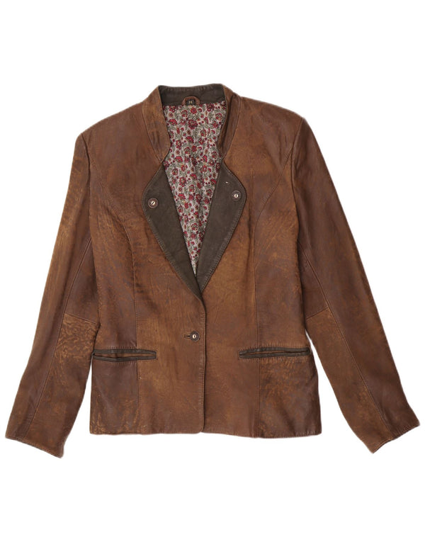 Vintage mujer 1 botón Blazer chaqueta EU 38 medio marrón colorblock