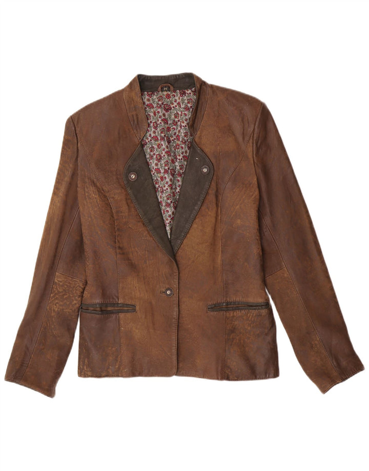 Vintage mujer 1 botón Blazer chaqueta EU 38 medio marrón colorblock