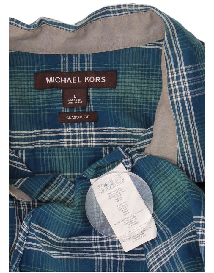 Michael Kors Camisa de corte clásico para hombre de algodón a cuadros azules grandes