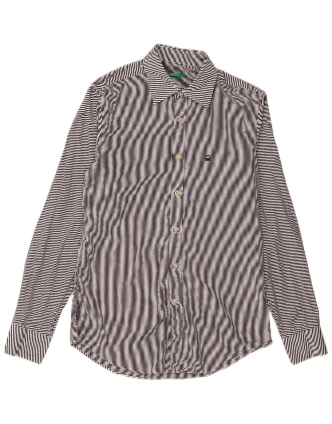 BENETTON Camisa Hombre Pequeña Azul Marino Rayas Pintadas