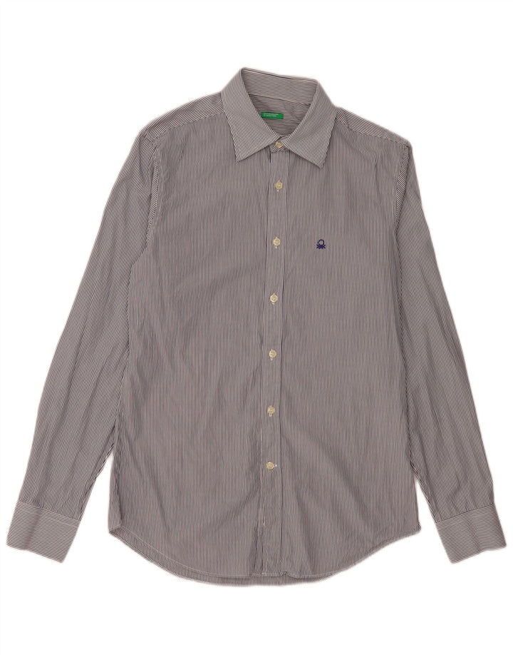 BENETTON Camisa Hombre Pequeña Azul Marino Rayas Pintadas