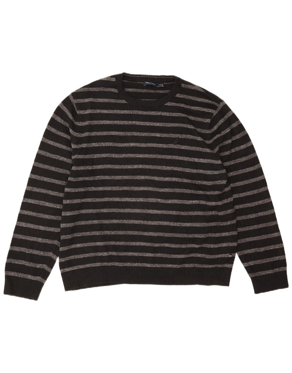 Nautica Jersey de cuello redondo para hombre, talla 2XL, algodón a rayas negras