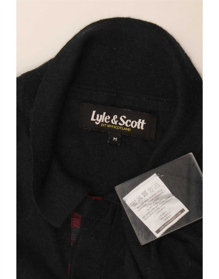 Lyle & Scott Jersey tipo polo para hombre con cuello tipo polo de lana a cuadros en color negro mediano