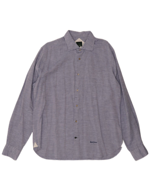 Henry Cottons Mens Shirt Size 43 Large Blue Cotton