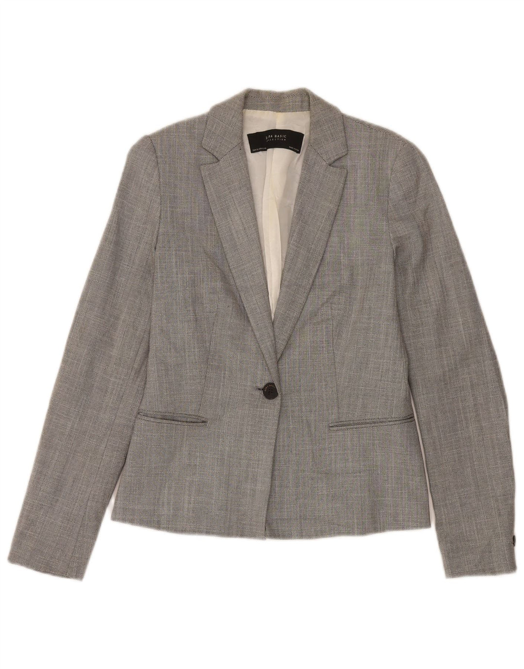 Zara Chaqueta tipo blazer con 1 botón para mujer UK 6 XS Gris Chevron Poliéster