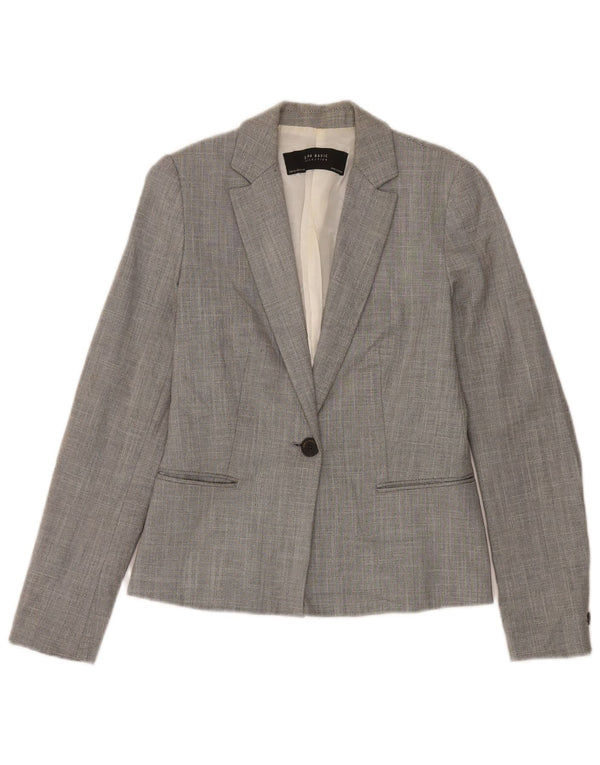 Zara Chaqueta tipo blazer con 1 botón para mujer UK 6 XS Gris Chevron Poliéster