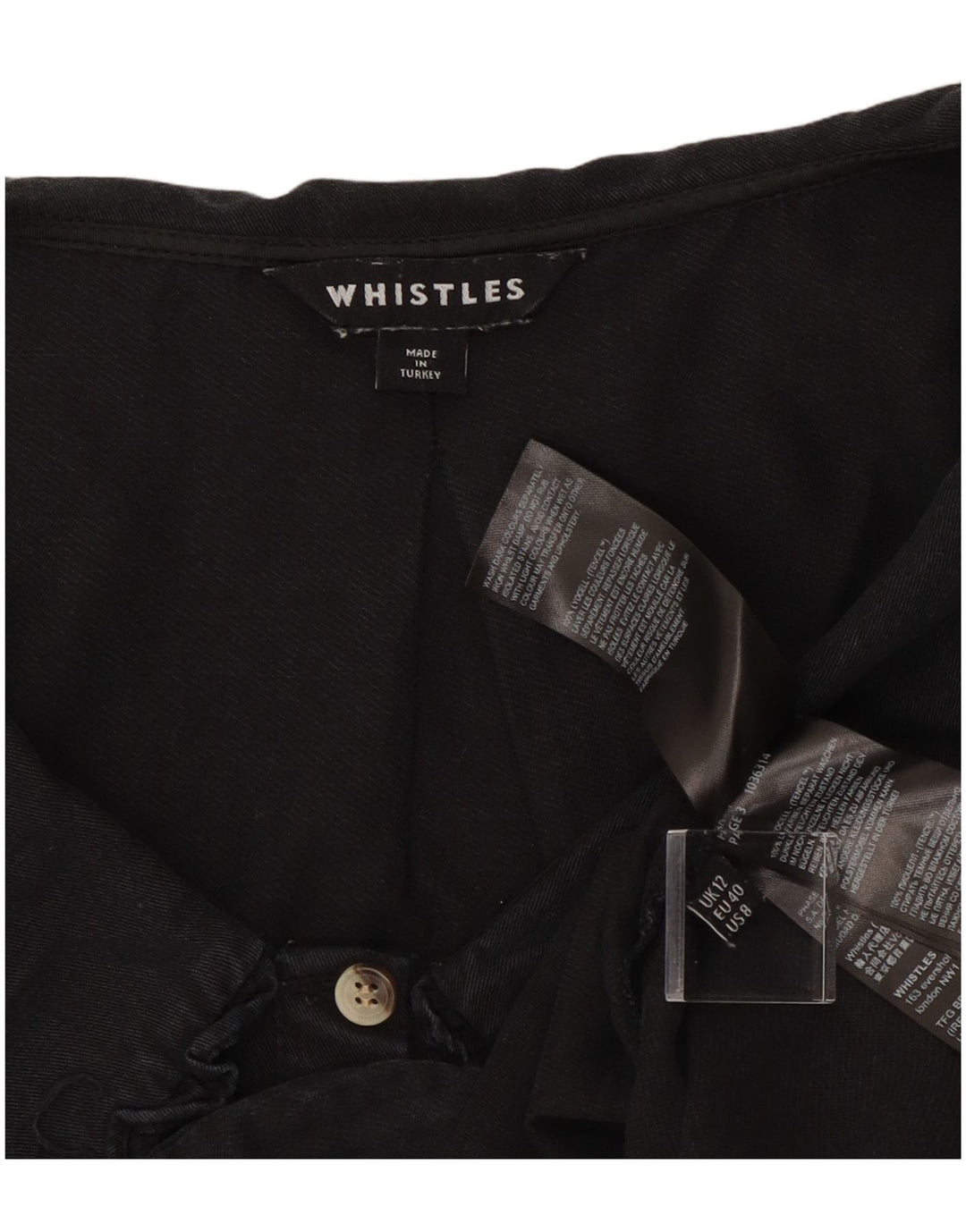 Whistle Blusa corta para mujer UK 12 Medium Black Lycra