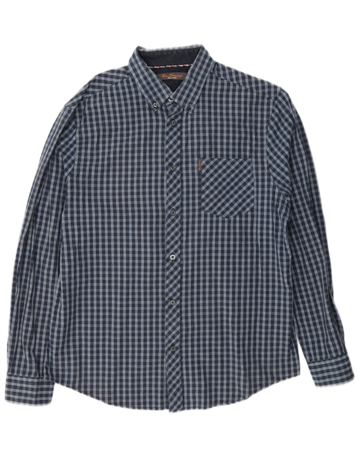 Camisa Ben Sherman para hombre grande de algodón a cuadros azul marino