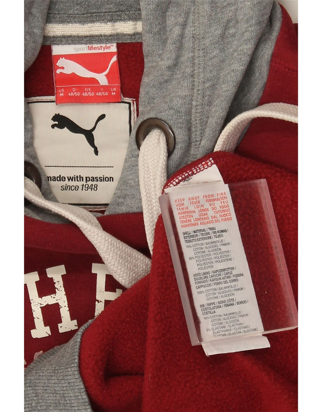 Puma Hombre Sudadera Con Capucha Gráfica De Algodón Color Block Rojo Medio