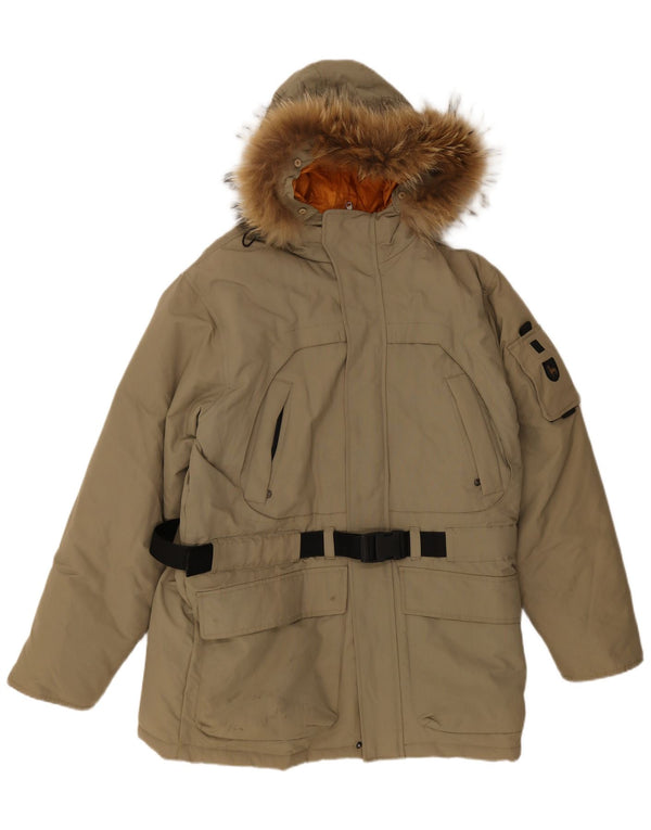 Machu Picchu Chaqueta Parka con Capucha para Hombre UK 42 XL Caqui Nylon