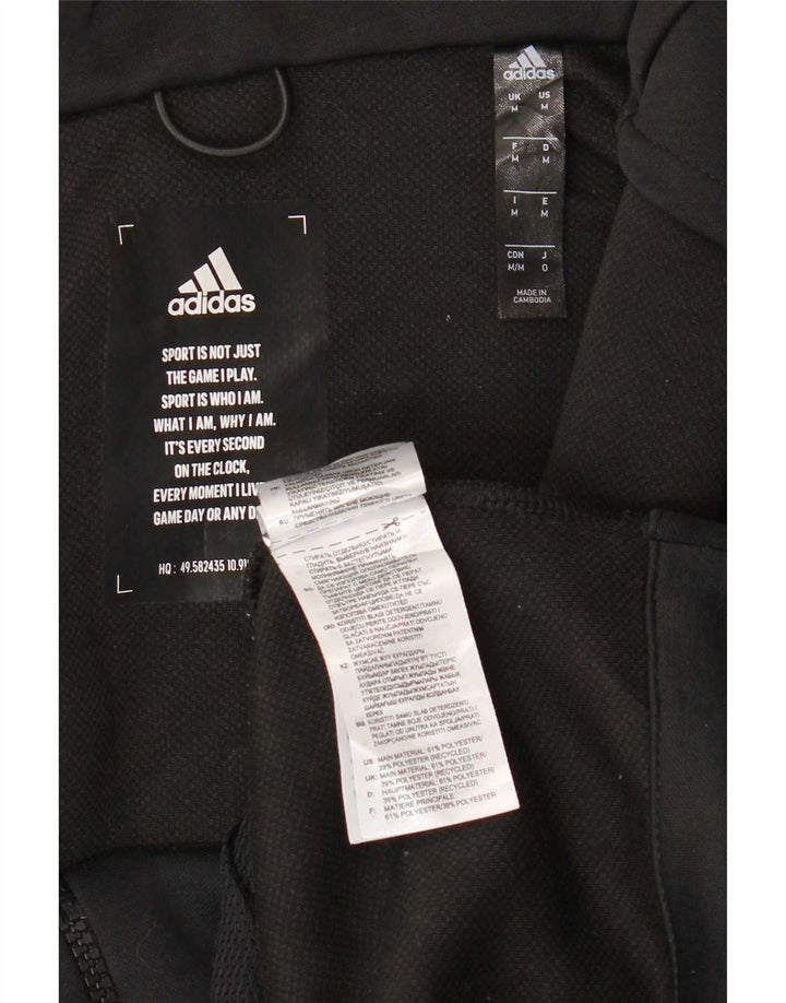 Adidas - Sudadera con capucha y cremallera para hombre, poliéster negro mediano