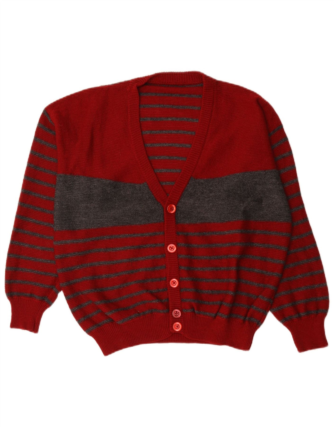 Vintage hombre cardigan suéter grande rojo colorblock