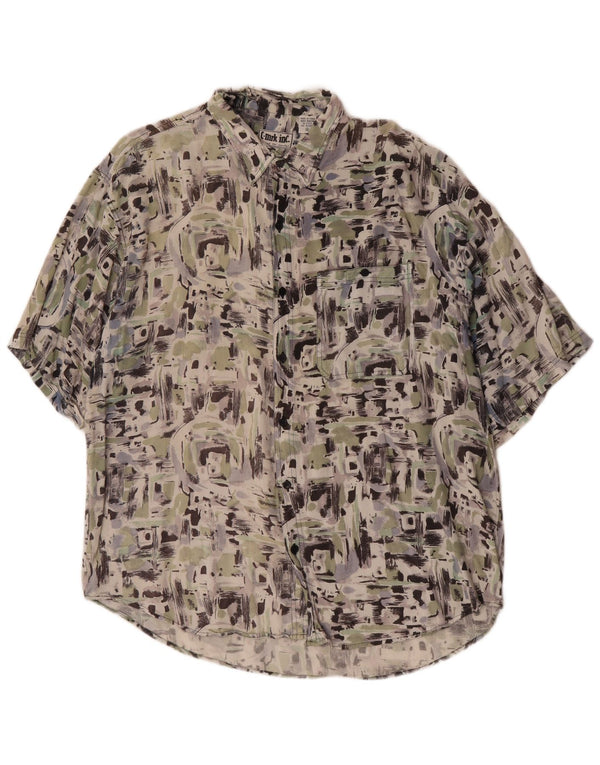 Vintage hombres patrón abstracto camisa de manga corta XL rayón multicolor
