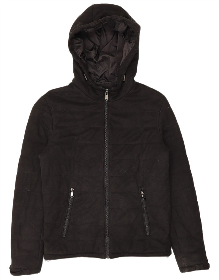 Zara Hombre Chaqueta Acolchada Con Capucha UK 38 Medium Negro Poliéster