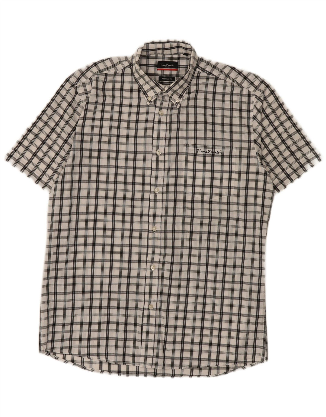 Camisa Pierre Cardin Hombre Manga Corta Regular Fit Cuadros Blancos Medianos