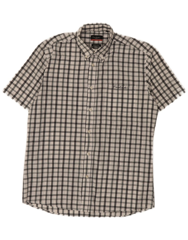 Camisa Pierre Cardin Hombre Manga Corta Regular Fit Cuadros Blancos Medianos