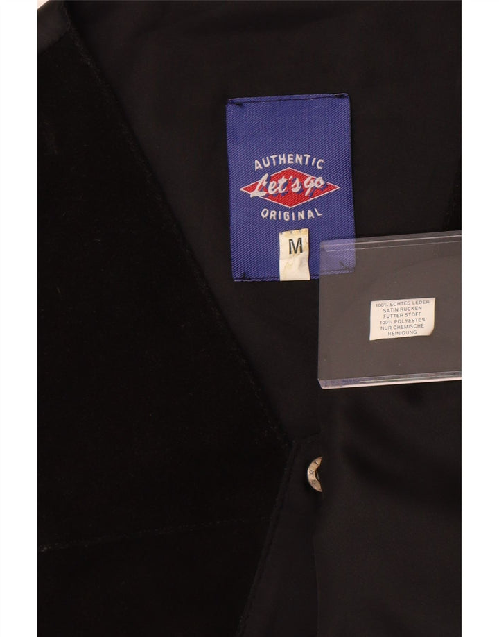 Auténtico chaleco de ante para hombre de cuero negro mediano