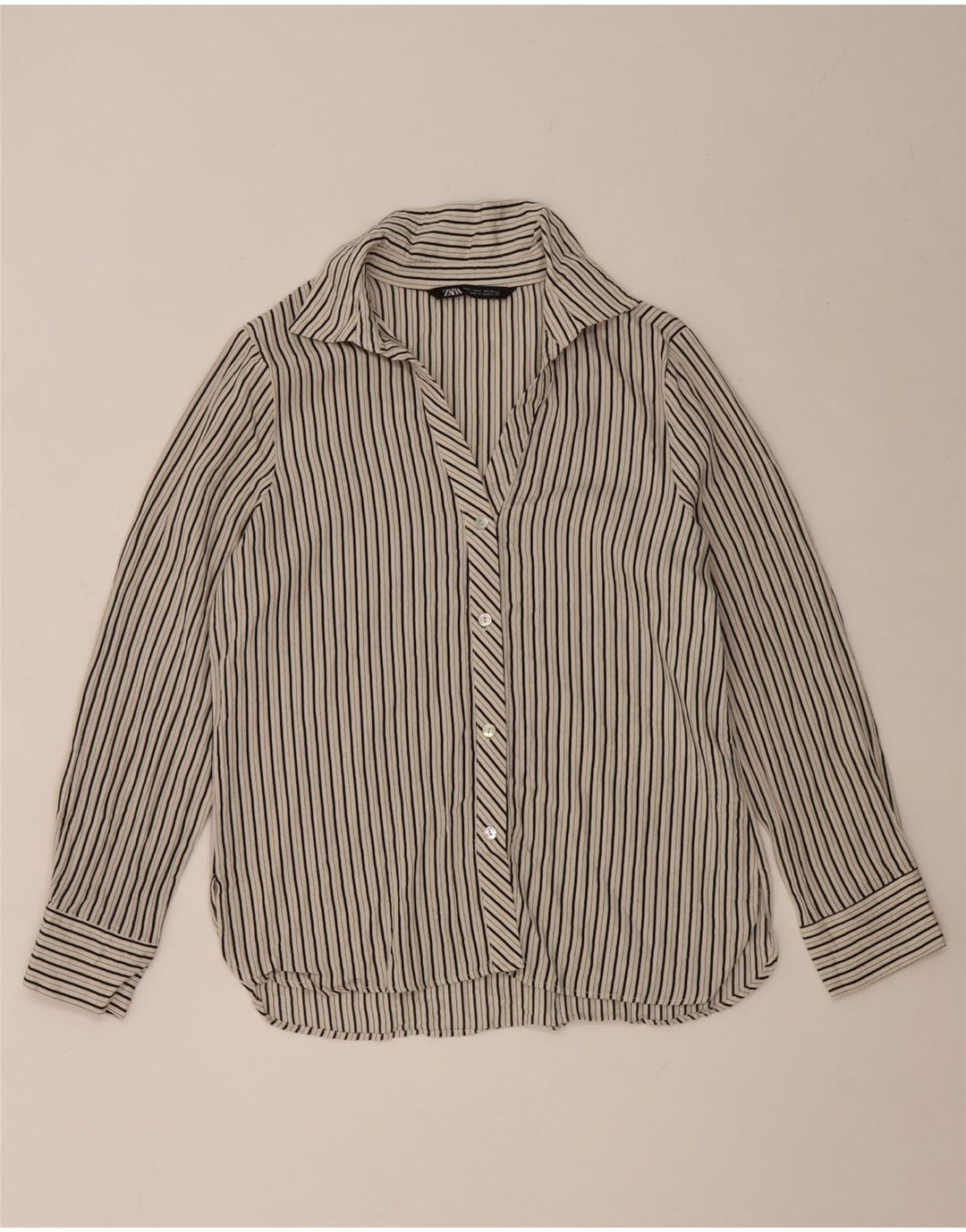 Camisa Zara Mujer UK 44 Rayas Gris Medio