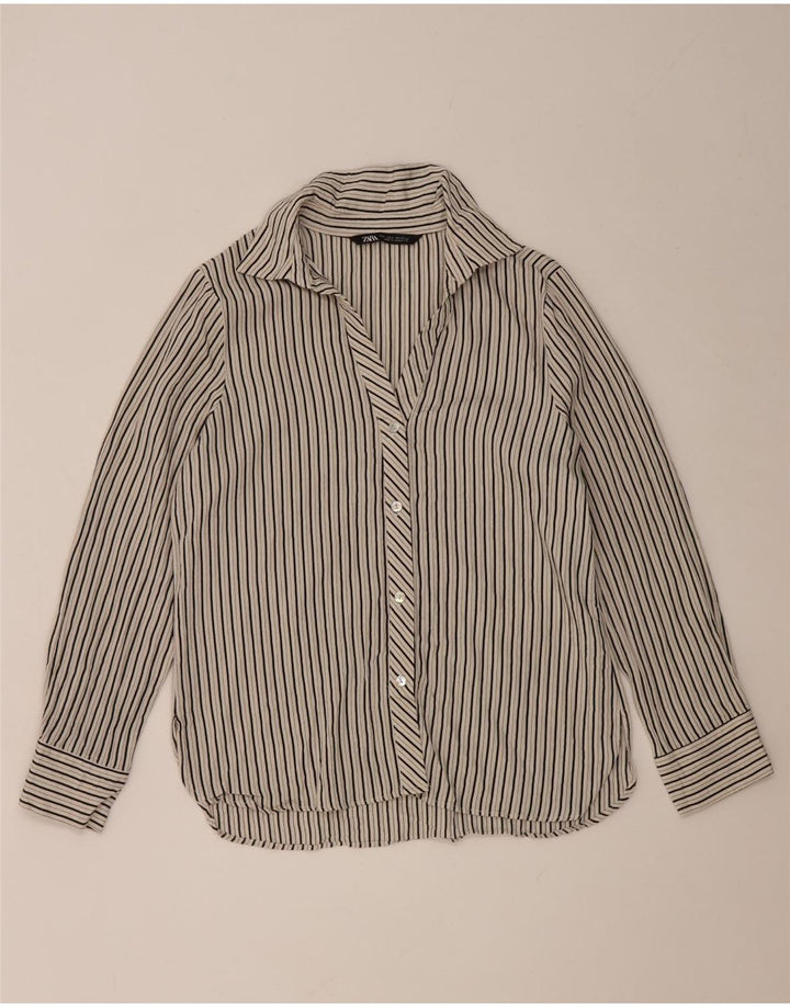 Camisa Zara Mujer UK 44 Rayas Gris Medio