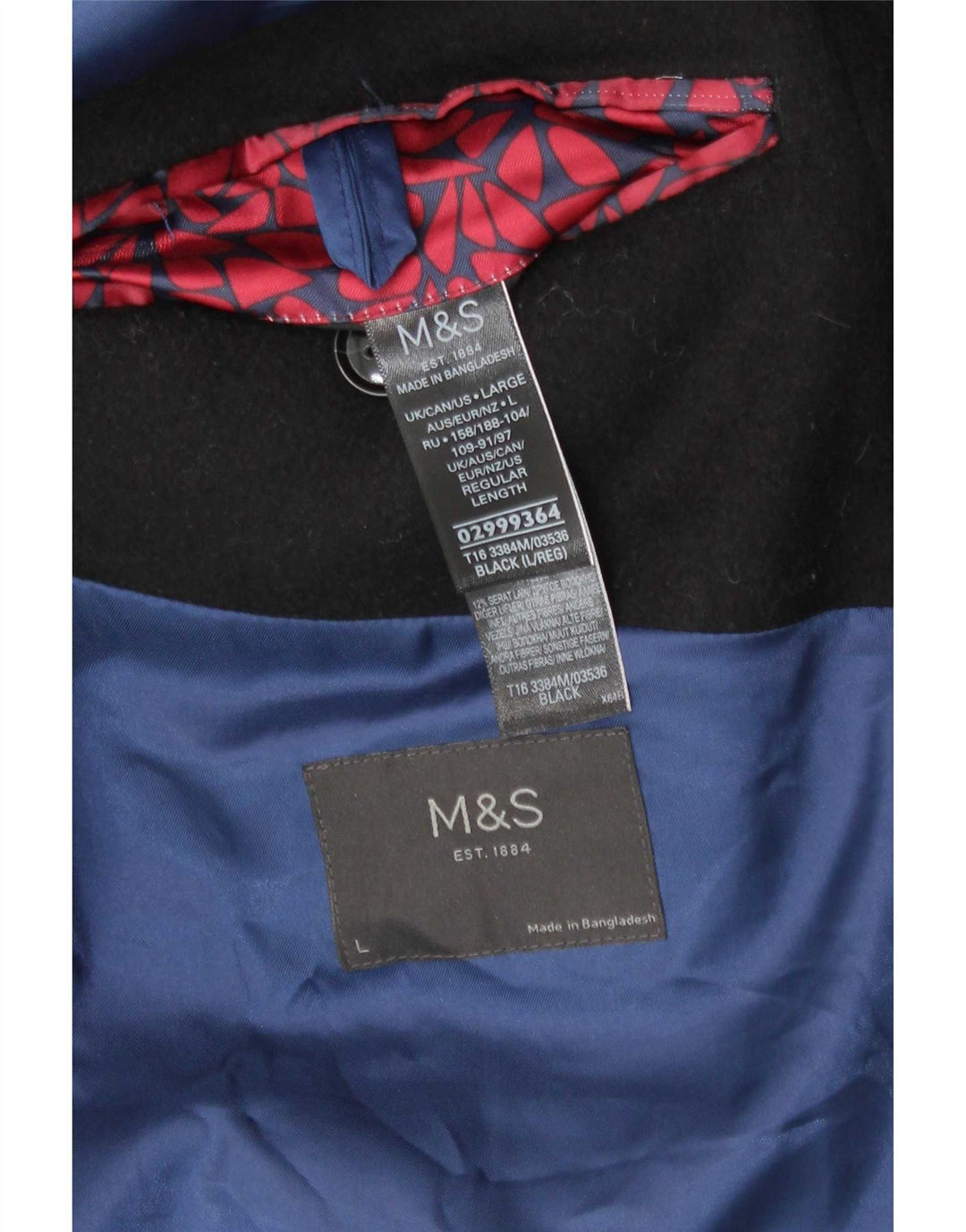 Marks & Spencer Abrigo de corte regular para hombre UK 40 Large Black Classic