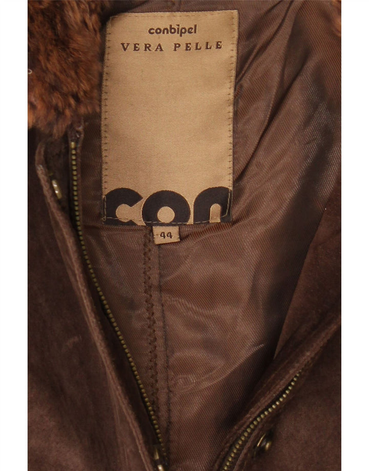 Conbipel Chaqueta cortavientos de ante con capucha para mujer UK 44 Cuero marrón medio