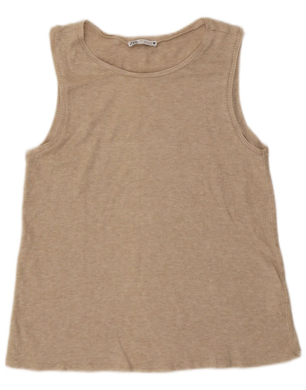 Zara Mujer Chaleco Top UK 42 Medio Viscosa Beige Moteada