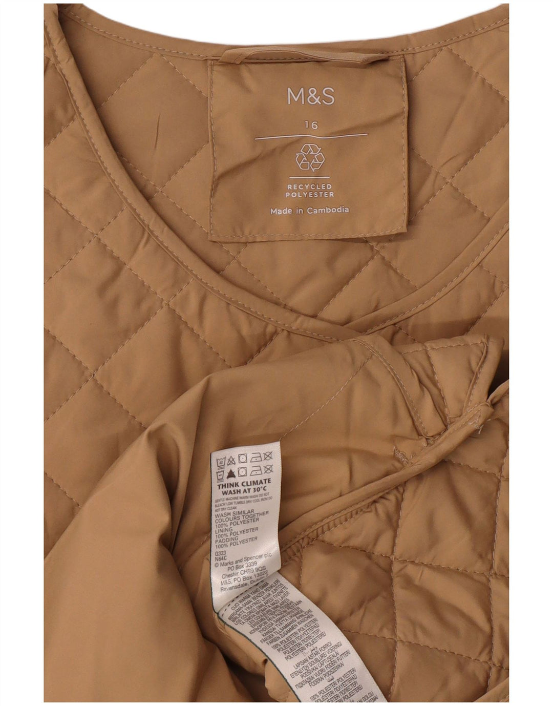 MARKS & SPENCER Chaqueta acolchada para mujer UK 40 Grande Poliéster beige