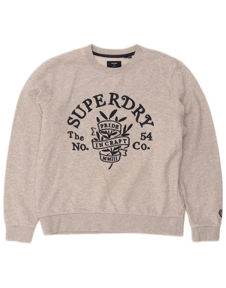 Superdry Mujer Gráfico Oversize Sudadera Jumper UK 10 Small Gris Algodón