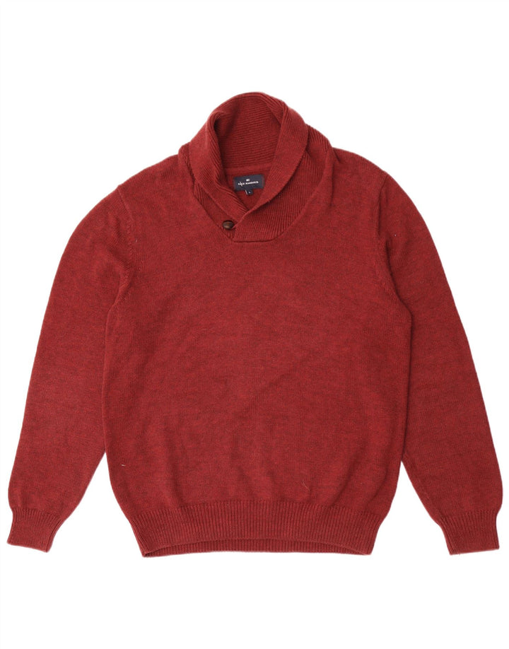 Marks & Spencer Suéter tipo jersey con cuello chal azul Harbor para hombre, talla grande, rojo