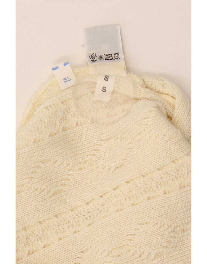 Vintage hombres cuello redondo jersey suéter pequeño beige