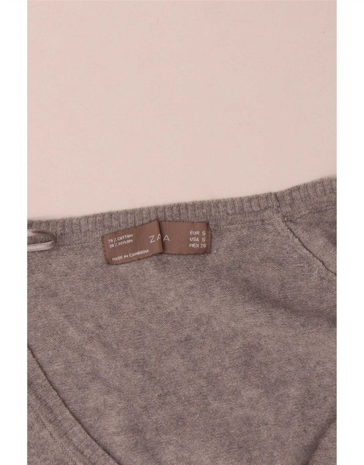 Zara Mujer Cárdigan Suéter UK 10 Small Gris Algodón