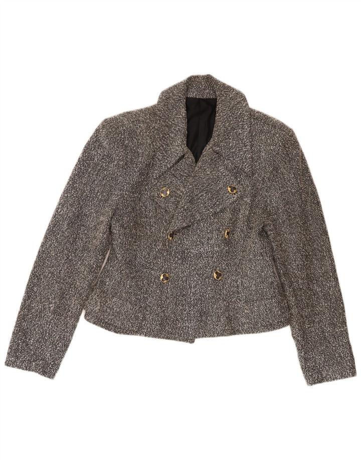 Vintage mujer cosecha doble pecho Blazer chaqueta Reino Unido 8 pequeño gris moteado