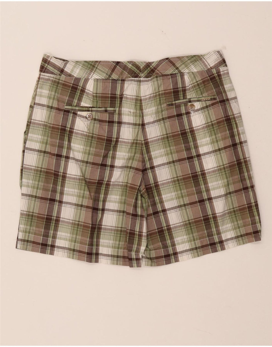 IZOD Pantalones cortos chinos para mujer US 8 Medium W32 Caqui Check Cotton