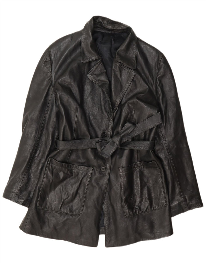 Vintage mujer chaqueta de cuero Reino Unido 12 Medio Negro