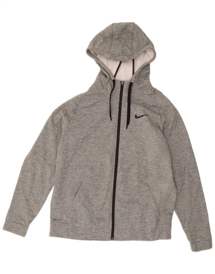 Nike Mens Dri Fit Zip Sudadera con capucha suéter grande gris poliéster