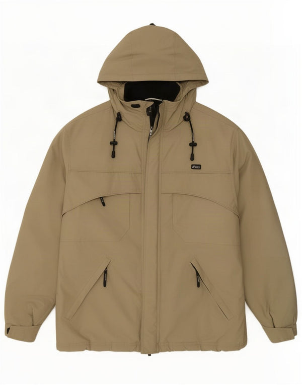 Asics Chaqueta cortavientos con capucha para hombre UK 44 2XL Caqui Poliamida