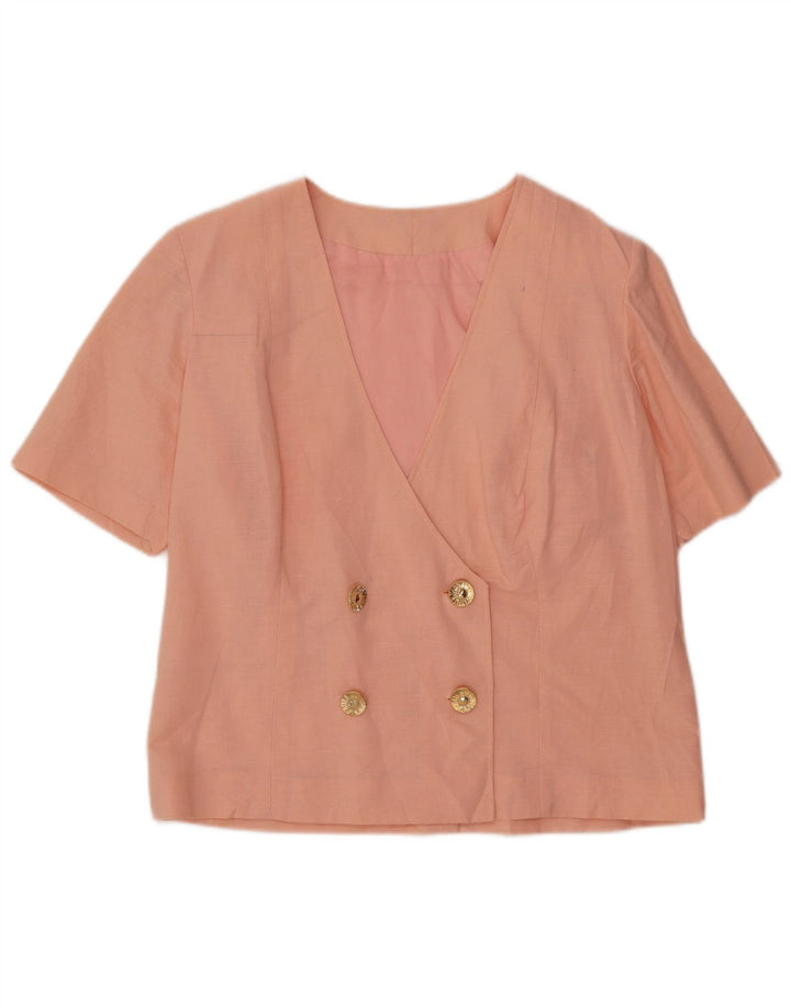 Vintage mujer doble pecho manga corta Blazer chaqueta Reino Unido 14 rosa medio