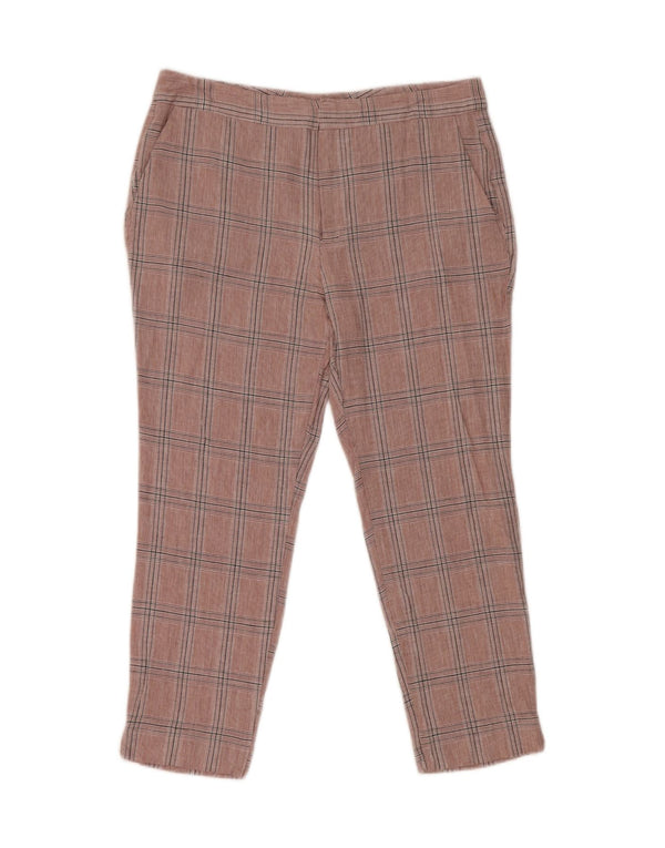 Zara Mujer Crop Slim Chino Pantalones EU 38 Small W28 L23 Pink Check Viscosa