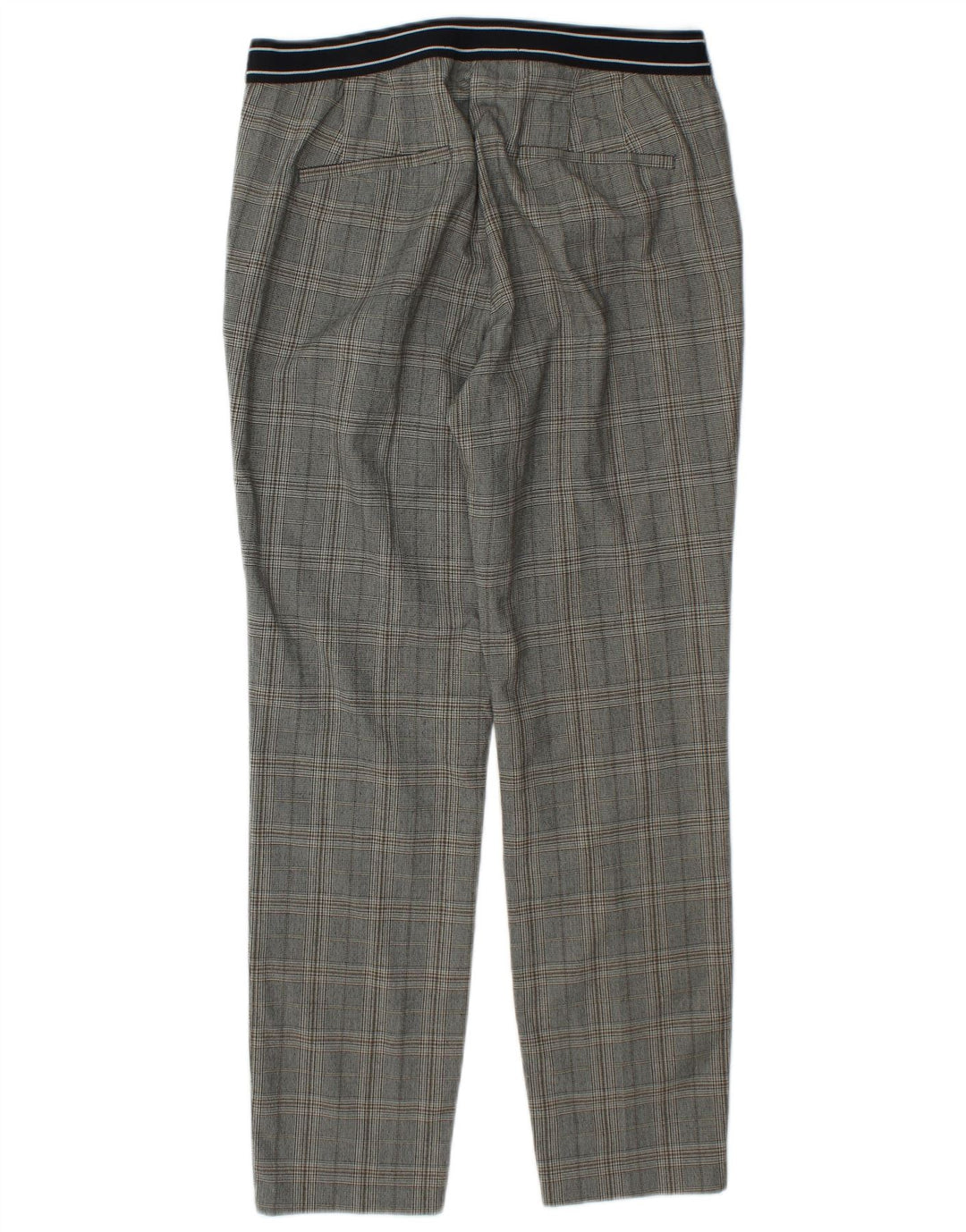 Zara Mujer Pantalón Traje Recto Mediano W28 L27 Gris Cuadros Poliéster