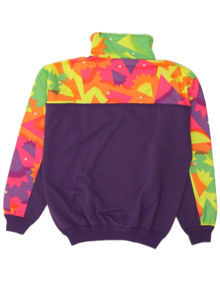 Vintage hombres zip cuello sudadera jumper medio púrpura geométrico