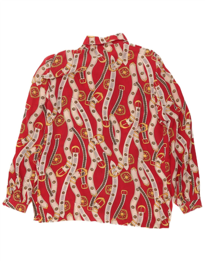Vintage mujer patrón abstracto camisa blusa Reino Unido 16 rojo grande