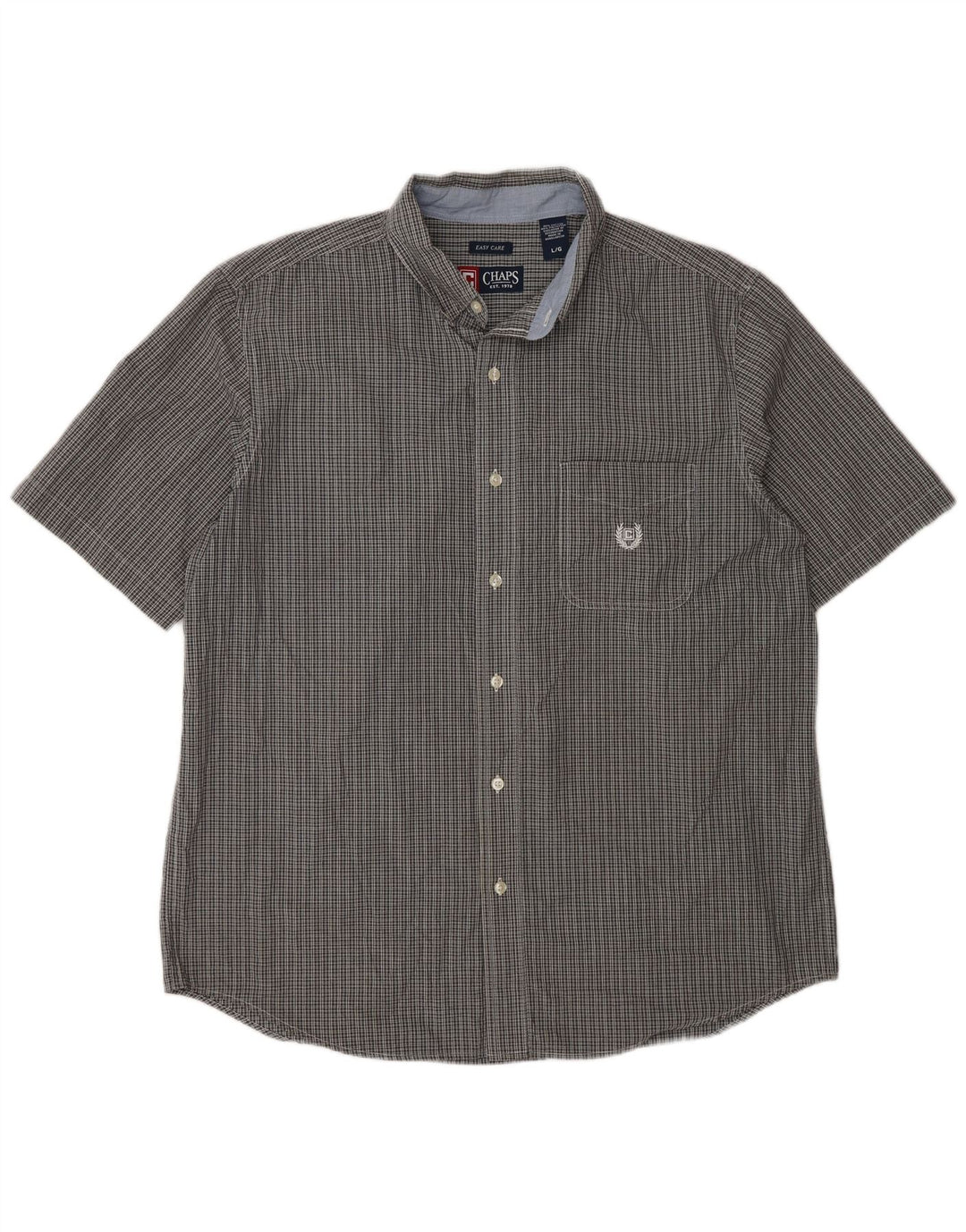 Chaps Camisa de manga corta para hombre de fácil cuidado, algodón a cuadros gris grande